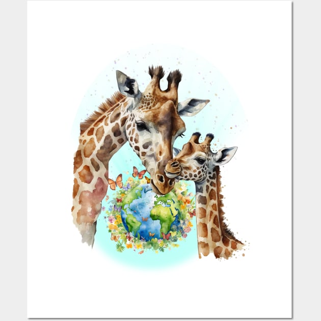 Mother Baby Giraffe Wall Art by KEWDesign